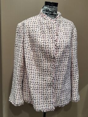INC International Concepts Pink Tweed Fringed Jacket